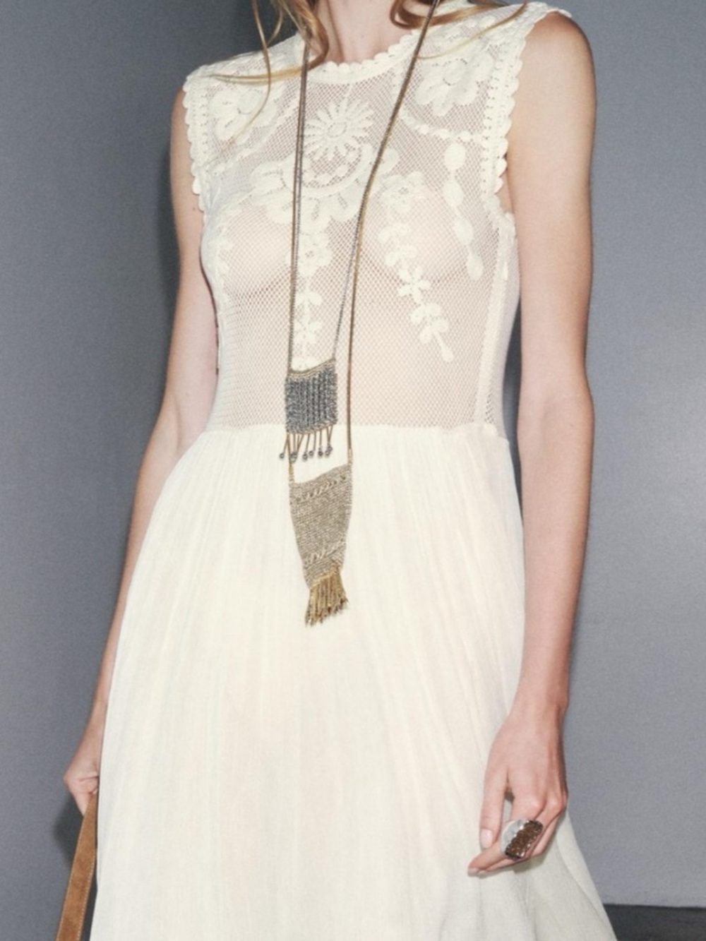 ZARA Embroidered Mesh Midi Dress Cream/Ivory NWT 6895/277 - Picture 3 of 6